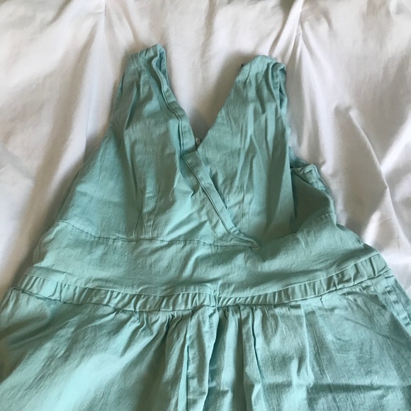 Turquoise Linen V-neck Dress - Picture 4 of 5